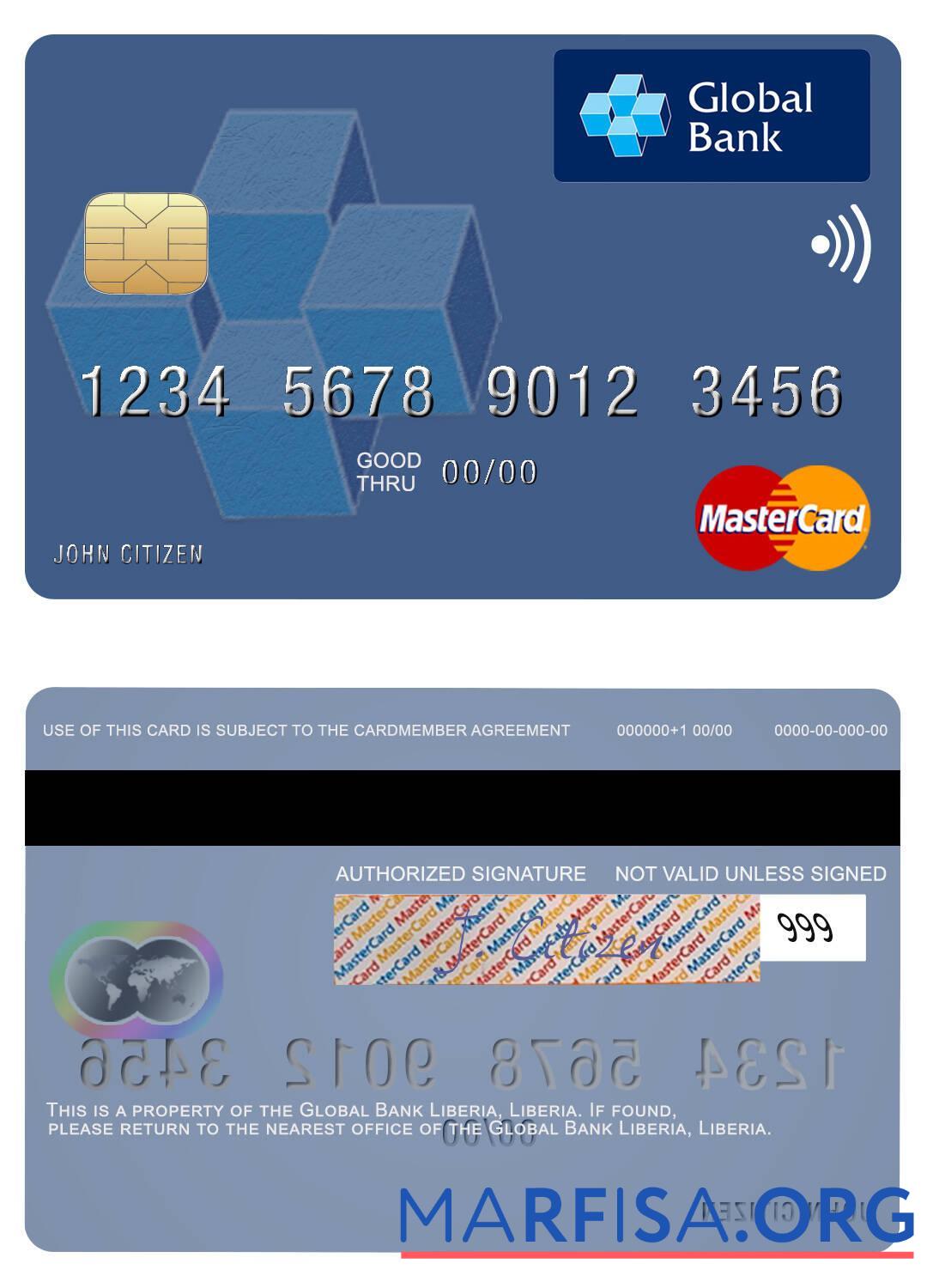 Blank Liberia Global Bank Liberia mastercard download for verification